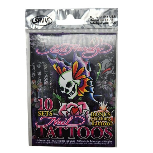 Ed Hardy Nail Tattoo Decals 3 Packages with 10 Sets and Matching Tattoo NEW - Picture 6 of 7